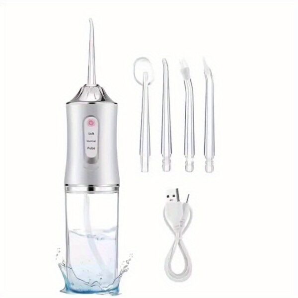 USB Rechargeable Electric Water Flosser for Teeth - Portable Dental Oral Irrigator with 5 Jet Tips, 3 Cleaning Modes, Lithium Polymer Battery, White & Golden Design, Water Flosser Teeth Cleaner - Image 11
