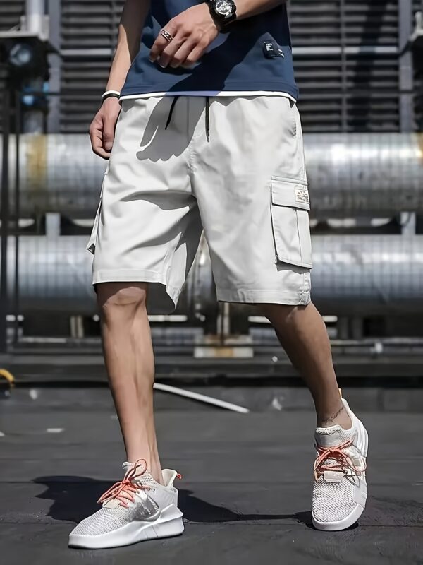 Mens Stylish Multi-Pocket Cargo Shorts - Comfortable Drawstring Waist for Summer - Versatile Bermuda Length - Image 3