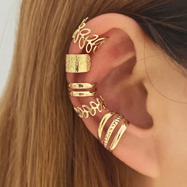 5pcs Set Hip Hop Y2K Style Leaf Cutout Ear Cuffs, Zinc Alloy, Outdoor-Flags Theme, Multicolor Options - Image 3