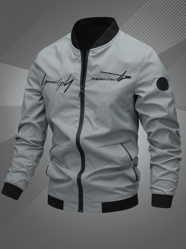 Men'S Letter Embroidered Casual Bomber Jacket - Image 6