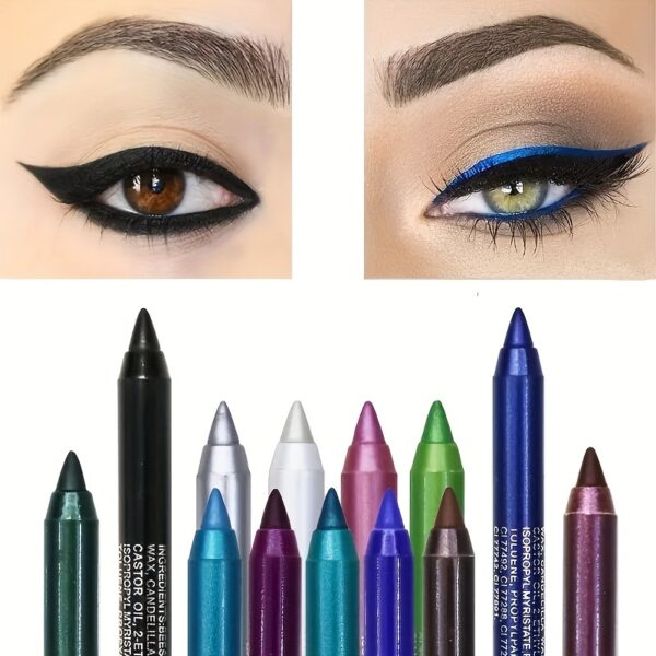 14-Color Colourful Eyeliner Pen, High Pigmented Pearly Glitter Shimmer Metallic Finish, Smokey Punk Gothic Style Eyeliner, Long Lasting Waterproof Eyeliner Stick For Music Festival - Image 2