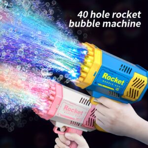 40-Hole Kids Bubble Blower Machine with LED Lights - Portable Electric Bubble Gun for Outdoor Parties, Birthdays, Boys & Girls (Pink/Blue, Battery-Powered, No Solution Included), Kids Party Favors | Vibrant Design | Colorful Toy