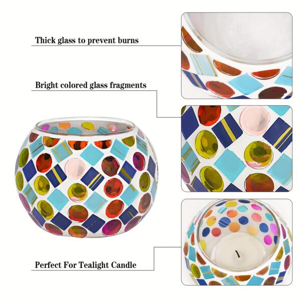 6-Piece Mosaic Glass Votive Candleholder Set - Handmade Stained Glass Tealight Holders for Tabletop Decor, Ideal for Christmas, Thanksgiving, Father's Day, Mother's Day & Graduation - Image 6