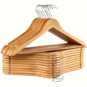 20 Pack Wooden Coat Hangers, Strong Wood Hanger, with 360° Hook, Transparent Non-slip Strip and Shoulder Notches for Suspenders, Coats, Jackets, Suits