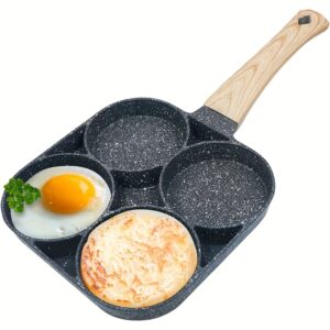 4-Hole Non-Stick Frying Pan with Maifan Stone Coating - Aluminum Handle, Perfect for Eggs, Pancakes, and More - Hand Wash Only, Induction Compatible, Kitchen Cookware | Modern Kitchenware | Durable Cookwar
