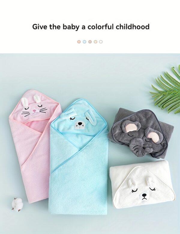 Super Absorbent Microfiber Baby Bathrobe - Adorable Elephant Hooded Towel with Matching Hat, Soft & Cozy for Boys and Girls 0-2 Years, Cartoon Design, Machine Washable, Baby Bath Accessories - Image 12