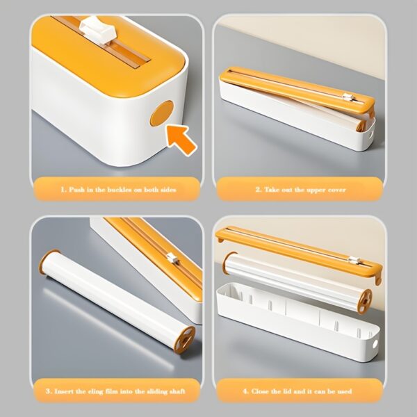 Dual-Action Fresh Wrap Dispenser & Cutter – Multi-Purpose Kitchen Sealer for Plastic, Tin Foil, Baking Paper & Wax Sheets – Reusable Packaging Machine with Orange Accents – Sleek White & Black Design, Kitchen Packaging Tool | Sleek Appliance Design | Dura - Image 12