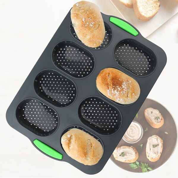 1-Pack Non-Stick Bakeware - 8-Cup (7+1) Silicone Cookie, Pastry Pan, Burger, Hot Dog, French Bread, Baguette - Oven Safe to 446°F (230°C), Easy Clean, Perfect for Thanksgiving, Christmas, Easter, Halloween, Hanukkah - Commercial & Home Kitchen Use, Baking - Image 3