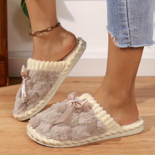 Cozy & Chic Women's Winter Plush Slippers - Soft, Warm Indoor Comfort with Non-Slip PVC Sole, Cream Cuff Detail, Hand Washable - Perfect for Home Relaxation - Image 27