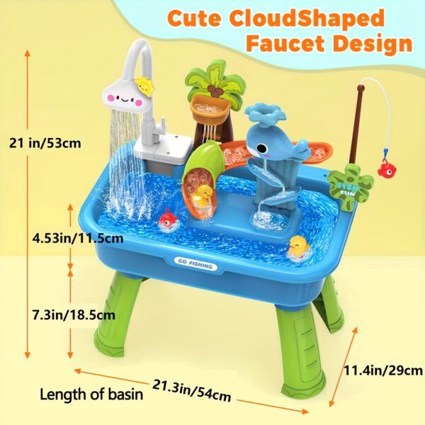Water Table - Outdoor Sensory Play Table with Water Pump, Running Water Faucet & Sand Play Table, Role Play Table - Pink/Blue/Green - Image 4