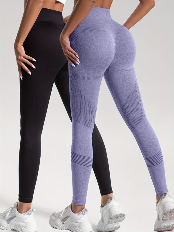 2pcs Solid Color High-Stretch Fitness Yoga Sports Leggings, Soft Breathable Yoga Tight Pants, Women's Activewear - Image 8