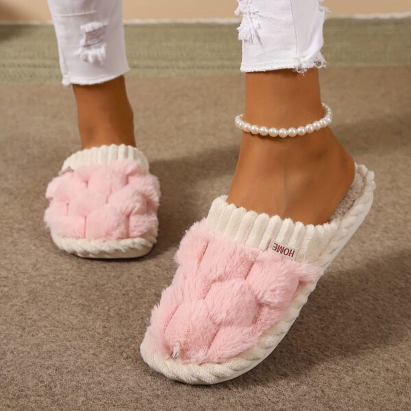 Colorblock Faux Fur Slippers, Casual Slip On Plush Lined Shoes, Comfortable Indoor Home Slippers - Image 6