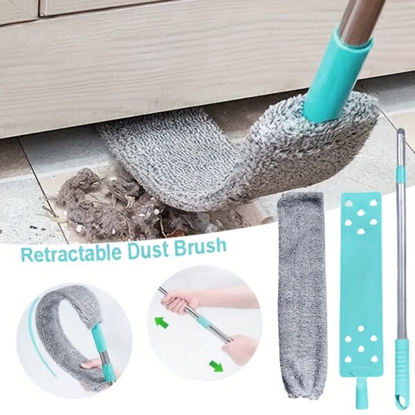 1set, Microfiber Dusting Brush With Extension Rod, Washable Extendable Dust Duster, Retractable Crevice Dust Cleaner, Dry Wet Dual-use Cleaning Brush, Multipurpose Dust Removal Brush, Suitable For Sofa Bed And Furniture Bottom, Cleaning Supplies