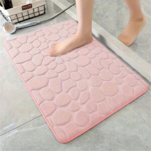 1pc Plush Memory Foam Bath Rug with Cobblestone Embossment - Quick-Dry, Non-Slip, Machine Washable - Soft & Comfortable for Shower and Bathroom, Ideal Fall Decor Accessory, Bathroom Rug