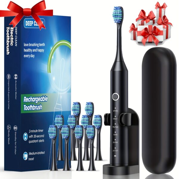 Automatic Rechargeable Electric Toothbrush for Adults, 6 Cleaning Modes, Lithium Polymer Battery, USB Charging, ≤36V, with Soft Bristles for Deep Clean Dental Flosser