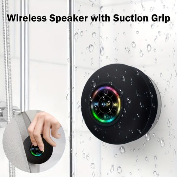 Popular Choice] Portable Wireless Speaker with Suction Cup - USB Rechargeable, 2-Hour Playtime, Parties, Bathroom, Travel & Outdoor,RGB Lighting Bathroom Suction Cup Wireless Speaker, HD Sound Quality - Image 2