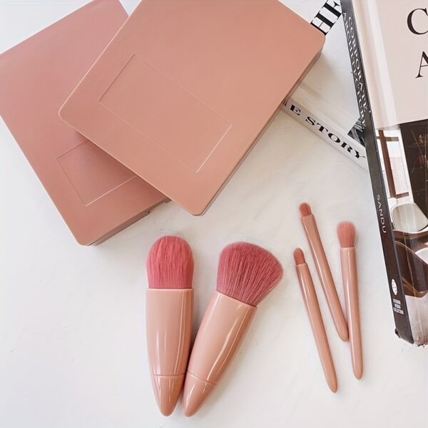 5pcs/set Portable Mini Makeup Brush Set With Mirror And Case - Soft Fiber Hair Powder And Eye Shadow Brushes For Professional Beauty Tools - Image 11
