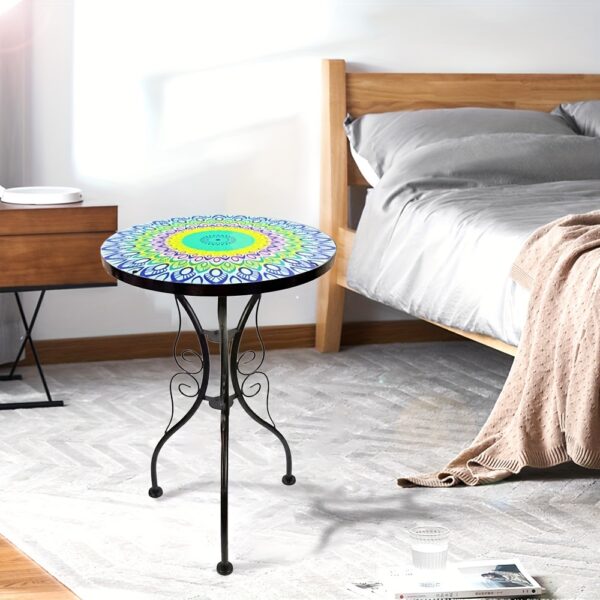 Glass Top Round Pedestal Table Set for Outdoor Patio Balcony - Decorative Mosaic Design, Durable Stained Glass Coffee Tables - Image 14