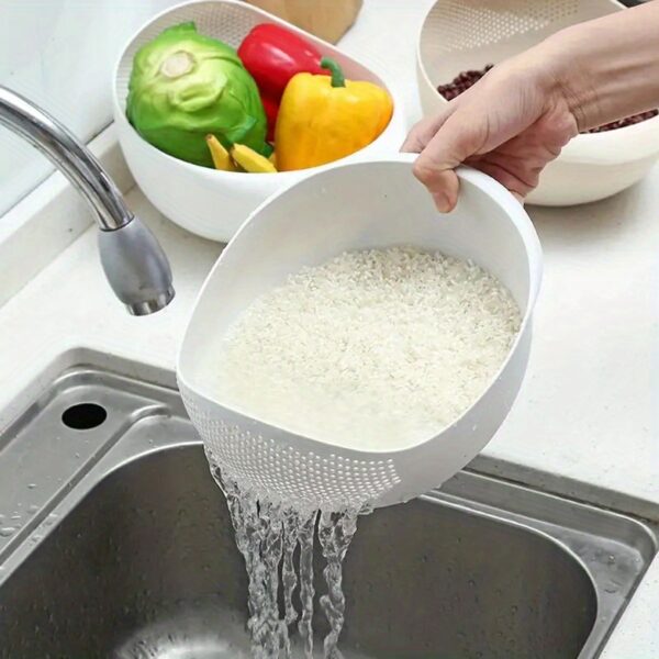 [Food-Safe Basket] 1pc Food-Safe Plastic Multi-Functional Kitchen Washing Basket Basin | Efficient Draining, Rinsing Rice, Vegetables & Fruits - Space-Saving Design for Small Kitchens & Dishwashing - Image 3