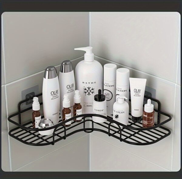 1pc Punch-Free Corner Shelf, Bathroom Rack, Wall-Mounted Storage For Toilet, Bathroom Shampoo Lotion Cosmetic Storage Rack, Bathroom Accessories - Image 9