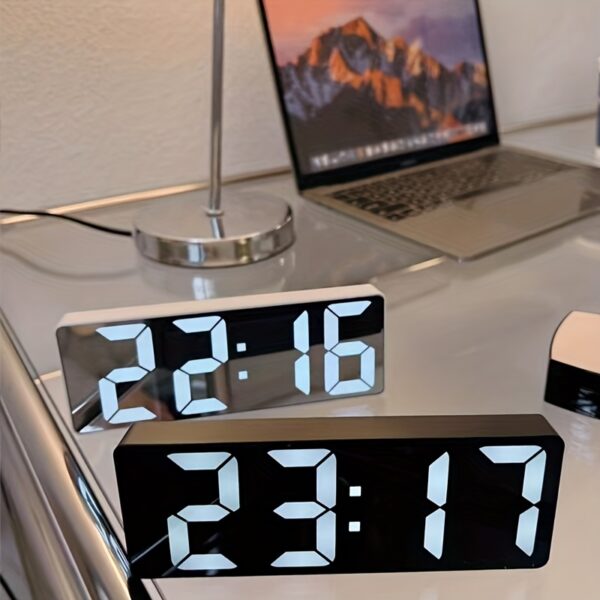 Modern LED Digital Clock with Adjustable Brightness, Date & Temperature Display - USB-Powered 12/24H Rectangular Bedroom Alarm Clock for Home Office Decor, Digital Display Clock | Contemporary Design | Durable Electronics, Alarm Clocks for Bedrooms - Image 2