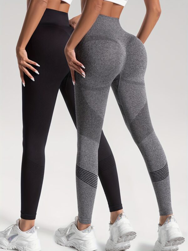 2pcs Solid Color High-Stretch Fitness Yoga Sports Leggings, Soft Breathable Yoga Tight Pants, Women's Activewear - Image 3