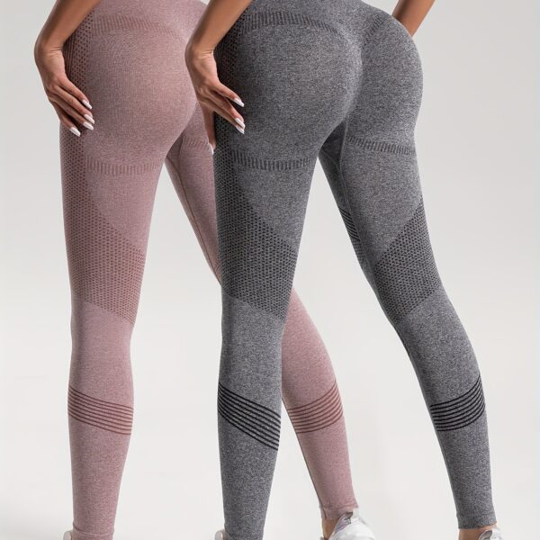 2pcs Solid Color High-Stretch Fitness Yoga Sports Leggings, Soft Breathable Yoga Tight Pants, Women's Activewear - Image 36