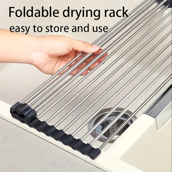 1pc Deluxe Roll-Up Stainless Steel Dish Drying Rack - Space-Saving, Multifunctional, Over-The-Sink Design, Portable, Rollable, Anti-Rust, Easy to Clean, Kitchen Sink Organizer, Tool, and Mat - Perfect for Small Kitchens, Dish Drying Rack|Modern Kitchen Ac - Image 10