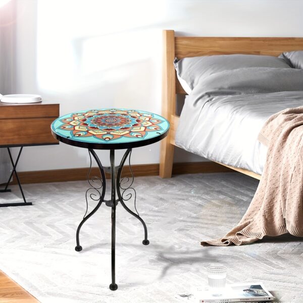 Glass Top Round Pedestal Table Set for Outdoor Patio Balcony - Decorative Mosaic Design, Durable Stained Glass Coffee Tables - Image 12