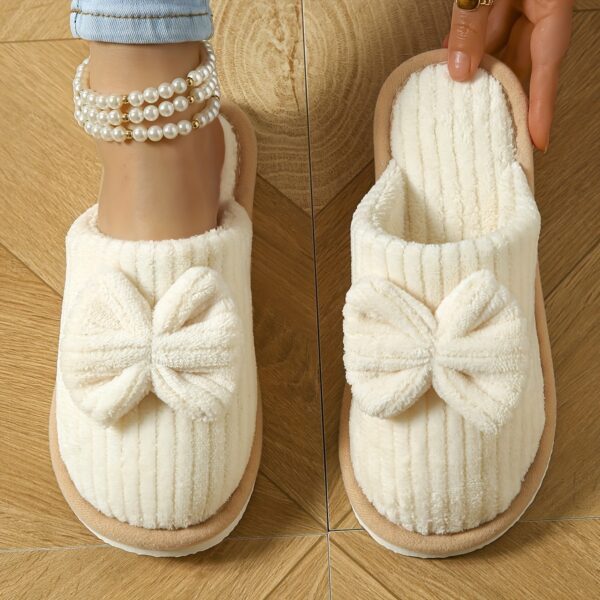 Winter Cozy Soft Sole Cute Bowknot Fuzzy Slippers, Comfy Closed Toe Plush Shoes for Home - Image 11