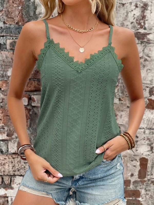 Eyelet Contrast Lace Cami Top, Casual V-neck Spaghetti Strap Top For Summer, Women's Clothing For Coquette/Cute/Y2K Style - Image 54