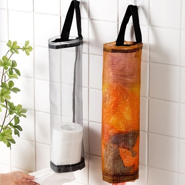 1pc Durable Wall-Mounted Plastic Bag Dispenser, Foldable Breathable Mesh Garbage Bag Holder, Washable Hanging Storage Organizer for Various Room Types - Image 5