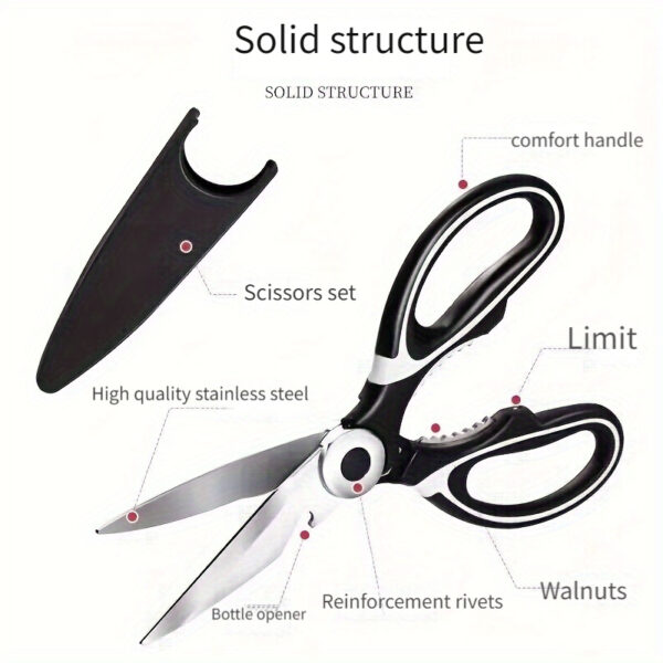 1pc, Kitchen Scissors, Poultry Shears, Kitchen Shears, Kitchen Fish Bone Scissors, Multifunctional Stainless Steel Chicken Bone Scissors For Duck Fish, Food Scissors, Kitchen Meat Scissors, Nut Opener, Bottle Opener, Kitchen Accessories - Image 4
