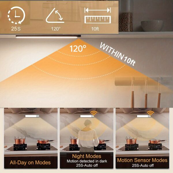 1pc KATHYLIGHT LED Motion Sensor Cabinet Light, Brushed Metal Strip Sconce with Voice Control, Wireless Magnetic USB Rechargeable, Auto-shut-off, Detachable Fixture, Plastic Shade, for Wardrobe, Closet, Kitchen, Stairs, Corridor, Shelf - 800mAh Lithium Ba - Image 28