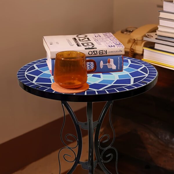 Glass Top Round Pedestal Table Set for Outdoor Patio Balcony - Decorative Mosaic Design, Durable Stained Glass Coffee Tables - Image 21