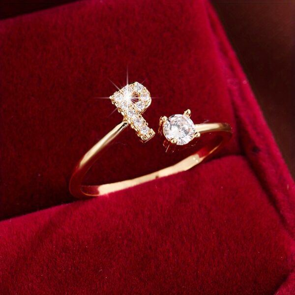 Adjustable Copper Ring With Four-claw Round Zirconia, Featuring The 26 English Letters Of Fashion Trend. - Image 28