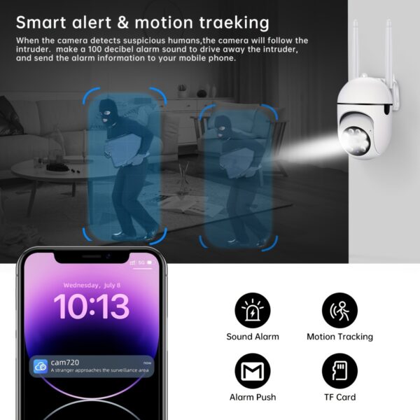 1pc JOOAN Wireless Security Camera, 1080P HD Indoor/Outdoor Cam with Color Night Vision, 2-Way Audio, PTZ Technology, Wall Hanging, App Control, Audio & Motion Alerts, USB Powered, 1920x1080 Resolution, Wi-Fi Smart Home Security Camera with Motion Trackin - Image 9