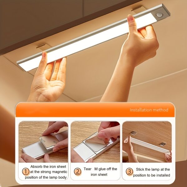 1pc KATHYLIGHT LED Motion Sensor Cabinet Light, Brushed Metal Strip Sconce with Voice Control, Wireless Magnetic USB Rechargeable, Auto-shut-off, Detachable Fixture, Plastic Shade, for Wardrobe, Closet, Kitchen, Stairs, Corridor, Shelf - 800mAh Lithium Ba - Image 30