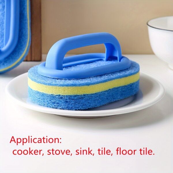 1pc, Sponge Cleaning Brush With Handle, Bathroom Bath And Tile Scrub Brush, Kitchen Cleaning Sponge Wipe, Dishwashing Sponge Brush, Pot Brush, Durable Cleaning Sponge, Power Decontamination, Cleaning Supplies, Back To School Supplies - Image 2