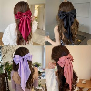 Korean Style Fashion Large Red Bow Knot Fabric Hair Clip Women Long Ribbon Butterfly Hair Clip