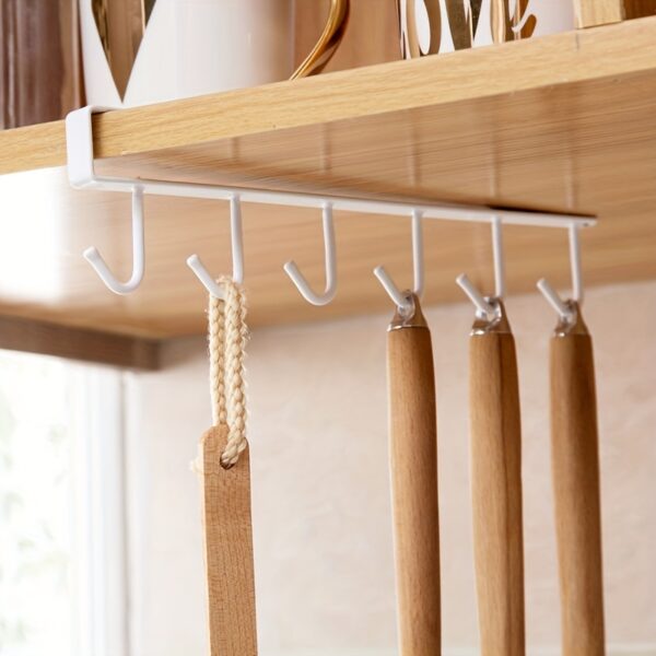 1pc Kitchen Shelf Storage Clothes Hanging Organizer Cup Holder Glass Mug Holder 6 Hooks Storage Rack - Image 2