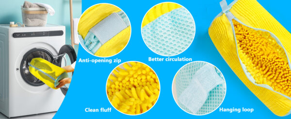 Yellow Shoe Washing Machine Bag for Washer & Dryer - Durable Polyester Laundry Bag with Zipper Closure, Soft Chenille Lining & Fluffy Padding to Protect Sneakers, Tennis Shoes, Casual Footwear, Laundry Bags - Image 9