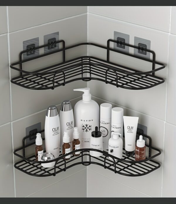 1pc Punch-Free Corner Shelf, Bathroom Rack, Wall-Mounted Storage For Toilet, Bathroom Shampoo Lotion Cosmetic Storage Rack, Bathroom Accessories - Image 10