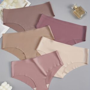 Soft Comfortable 5pcs Women's Briefs - Nylon Blend Underwear, Low-Rise, Stretch Fit, Non-See-Through, Assorted Shades of Brown and Purple - Minimalist Style, Stretchy Nylon Blend, Comfortable Lingerie