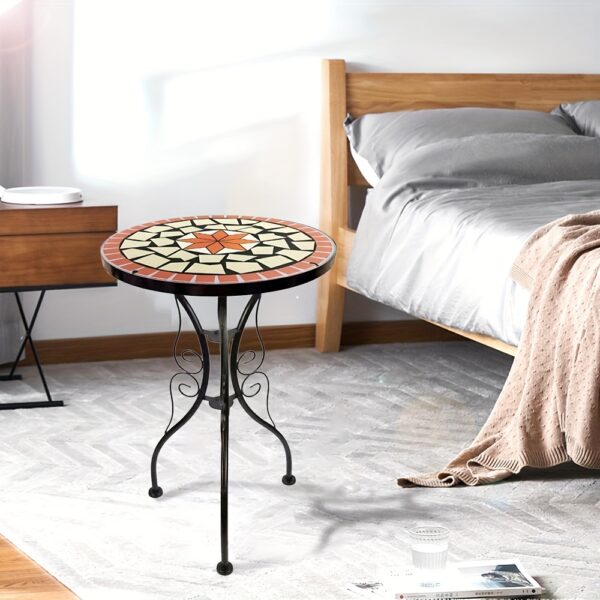 Glass Top Round Pedestal Table Set for Outdoor Patio Balcony - Decorative Mosaic Design, Durable Stained Glass Coffee Tables - Image 2