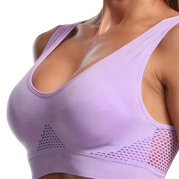 Women's Seamless Sports Bra with Pads - Breathable, High-Stretch, Wireless Mesh Yoga & Running Top, Solid Color Activewear - Image 16
