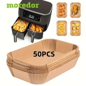 1422 Silicone Oil Paper Rectangular Air Fryer Paper Plate 50/100/150/200pcs Air Fryer Disposable Paper Liners Rectangle, Non-Stick Parchment Paper for Ninja Dual Air Fryer, Air Fryer Accessories, Oil Proof & Waterproof