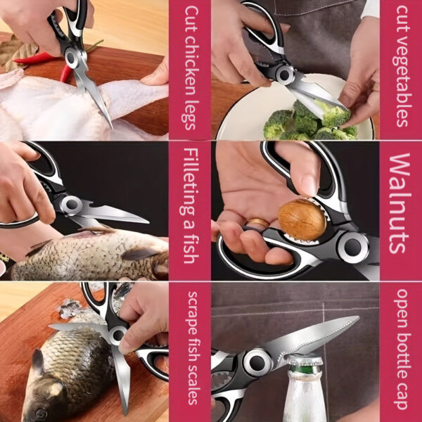 1pc, Kitchen Scissors, Poultry Shears, Kitchen Shears, Kitchen Fish Bone Scissors, Multifunctional Stainless Steel Chicken Bone Scissors For Duck Fish, Food Scissors, Kitchen Meat Scissors, Nut Opener, Bottle Opener, Kitchen Accessories - Image 6