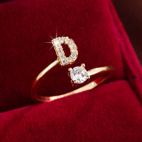 Adjustable Copper Ring With Four-claw Round Zirconia, Featuring The 26 English Letters Of Fashion Trend. - Image 17