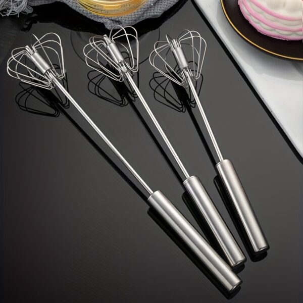 1pc Stainless Steel Semi Automatic Egg Whisk, Hand Push Egg Beater Blender for Blending, Whisking, Beating, Stirring, Kitchen Gadgets, Accessories, Home Items - Image 11